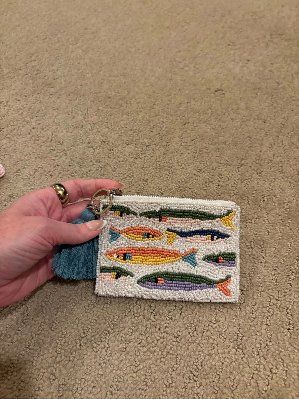 Beaded Fish Coin Purse with Teal Tassel
